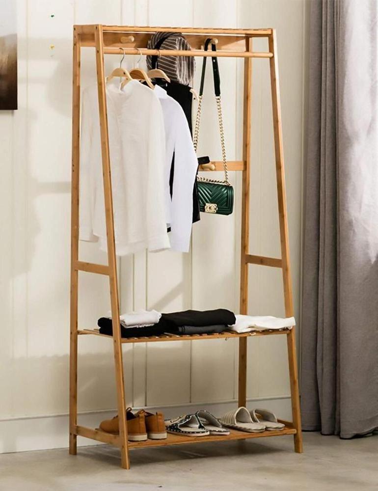 Garment Rack Bamboo Wood Entryway Clothes Drying Rack