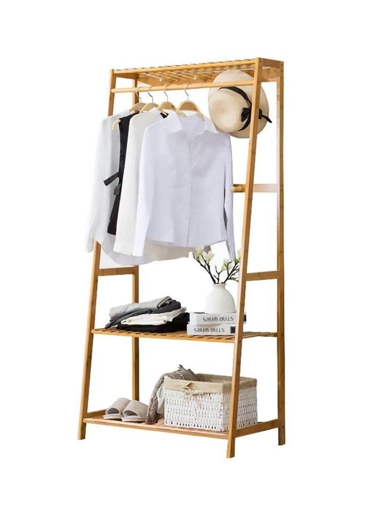 Garment Rack Bamboo Wood Entryway Clothes Drying Rack