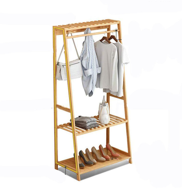 Garment Rack Bamboo Wood Entryway Clothes Drying Rack