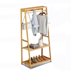 Garment Rack Bamboo Wood Entryway Clothes Drying Rack