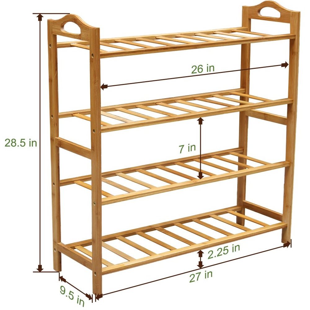 Factory Wholesale Bamboo Shoe Shelf 4 Tier Entryway Shoe Rack