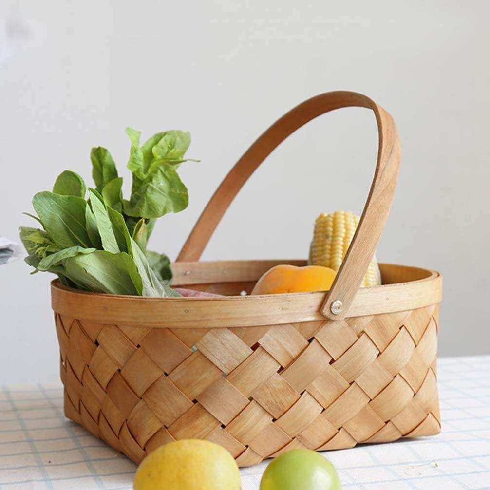 wooden decorative fruit bread flat woven fruits and vegetables basket Serving storage baskets weaving basket with handle