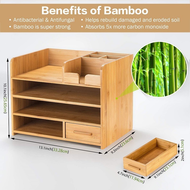 4 Tier Office Supplies Table Top Storage Bamboo Desk Drawer Organizer