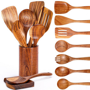 kitchen accessories Wholesale custom eco friendly bamboo wooden spoon set spatula instrumentos cucharones de cocina utensils