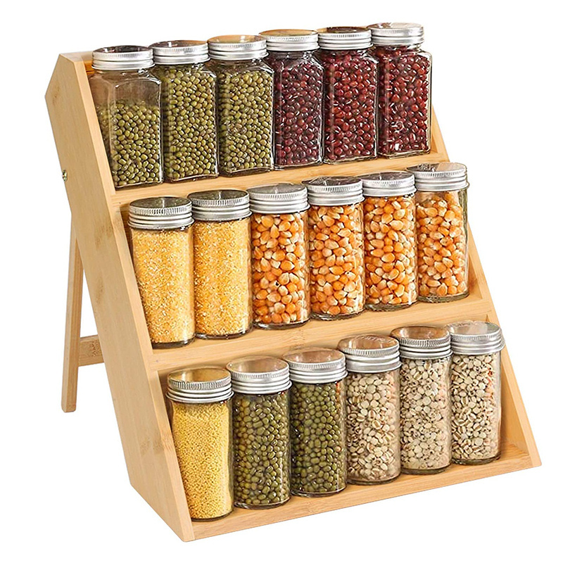 kitchen organizer storage spice shelf Wooden 3 Tier seasonings condiments holder wall mounted bamboo spice racks for cabinet