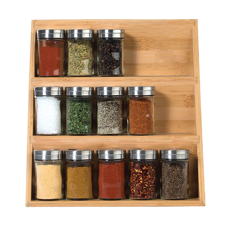 kitchen organizer storage spice shelf Wooden 3 Tier seasonings condiments holder wall mounted bamboo spice racks for cabinet