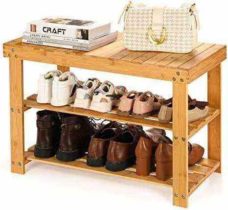 Sapateira Easy Assembly Shoe Rack 3 Tiers Organizer Zapatera 220 lbs Load Capacity Wooden Bamboo Shoe Rack With Bench For Home