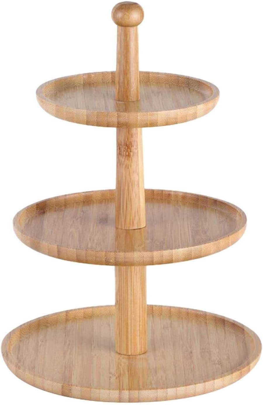 3 Tier Fruit Rack Stand Tower Serving Tray Wood Round Cake Stand for Dining Room