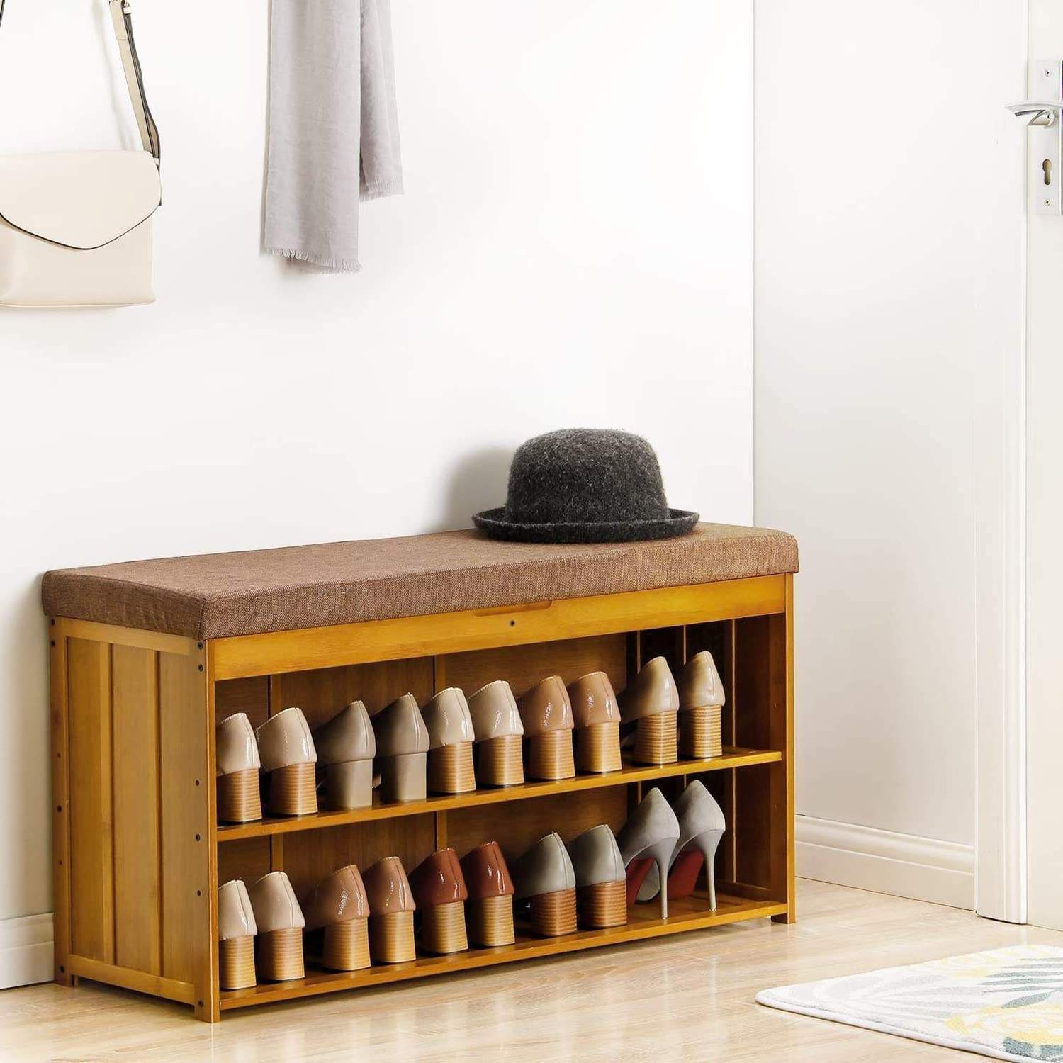 GREAT Bamboo shoe rack storage louvered doors shoes cabinets  Entryway Storage Organizer shoe rack cabinet for Hallway