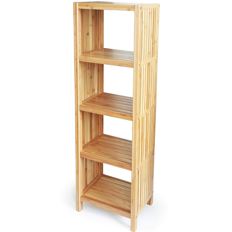 5 shelves wood bamboo shelving tower