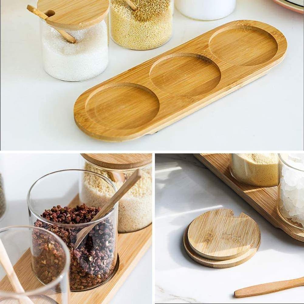 baharatlik Bamboo Condiment Container&Seasoning Jar Set Kitchen herbs and spices bottles glass wholesale