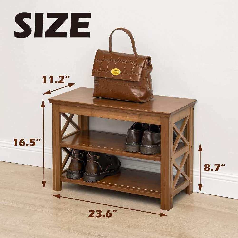 meuble de rangement de chaussures Custom 3 Tier Bamboo Shoe Rack Entryway Storage Organizer Furniture Shoe Rack Bench With Seat