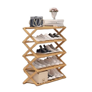 5 Tier  Entryway Shoe Shelf Storage Organizer Free Standing Folding Bamboo Shoe Rack