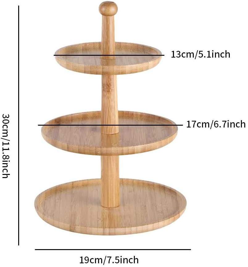 3 Tier Fruit Rack Stand Tower Serving Tray Wood Round Cake Stand for Dining Room