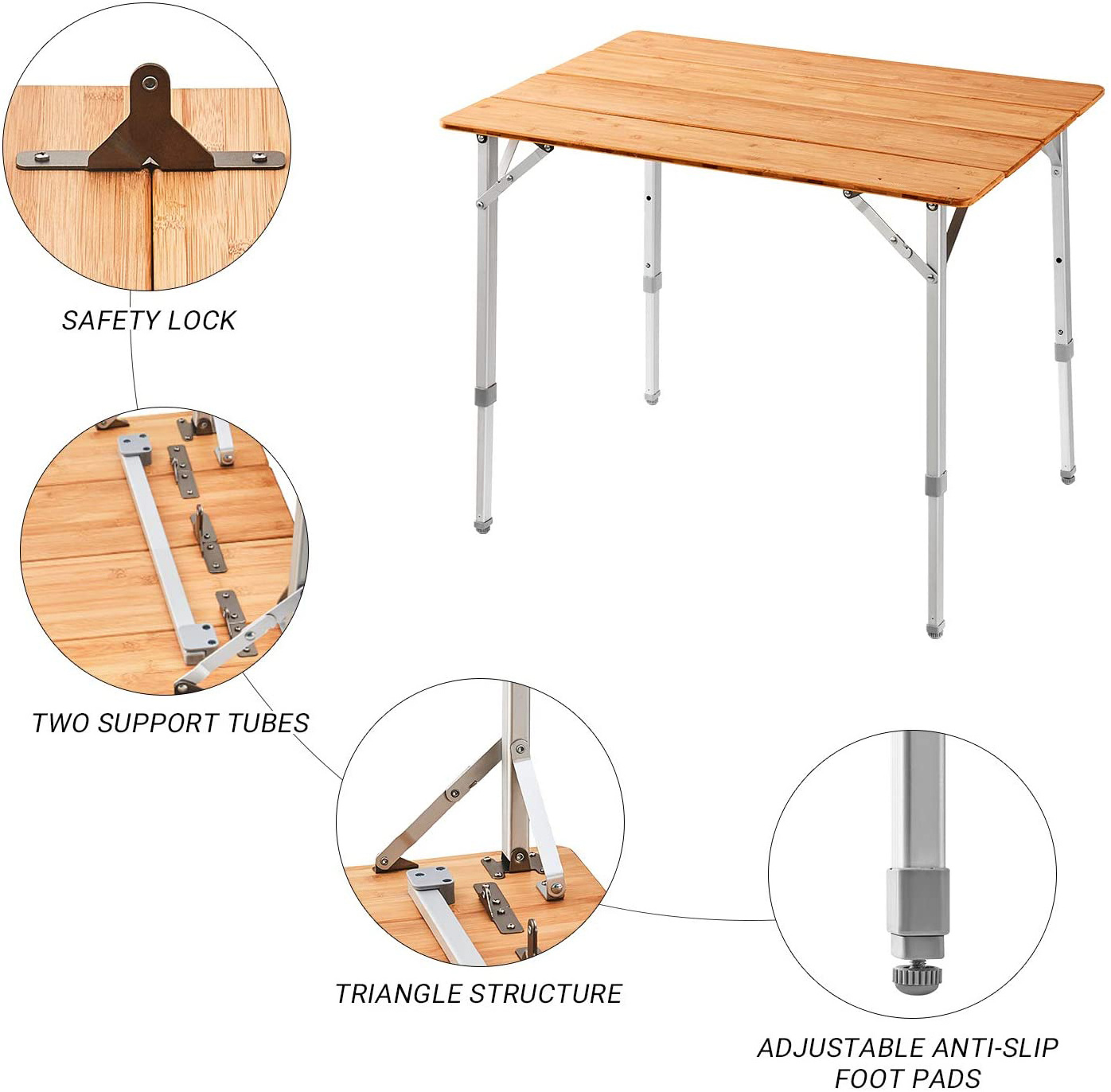 tavolo Portable camping kitchen Folding Bamboo Laptop Picnic Table Piknik Masasi Adjustable Height Picnic Table