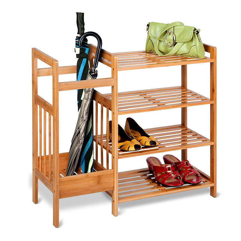 household items 4 Tier Bamboo Entryway Shoe Rack Storage Organizer Shoes Shelf  With Umbrellas Holder