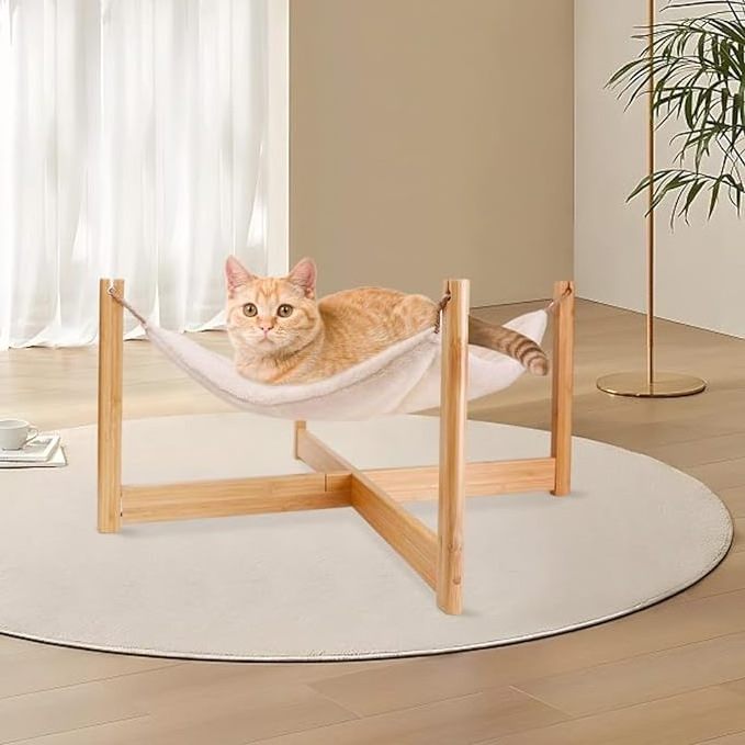 custom brand pet cat hammock swing wholesale low price eco friendly bamboo animals bed for pet with cushion