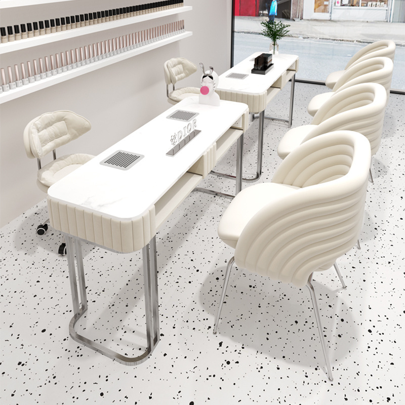 Manicure Table and Chair Set Double Seat Sofa Chair Light Luxury Manicure Desk Premium Nordic Double Marble Metal Aluminum