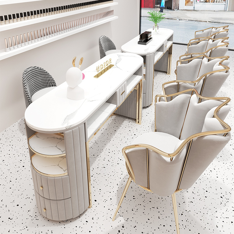 Modern Nordic Nail Table Salon Nail Furniture Marble Nail Table and Chair High Power Vacuum Cleaner