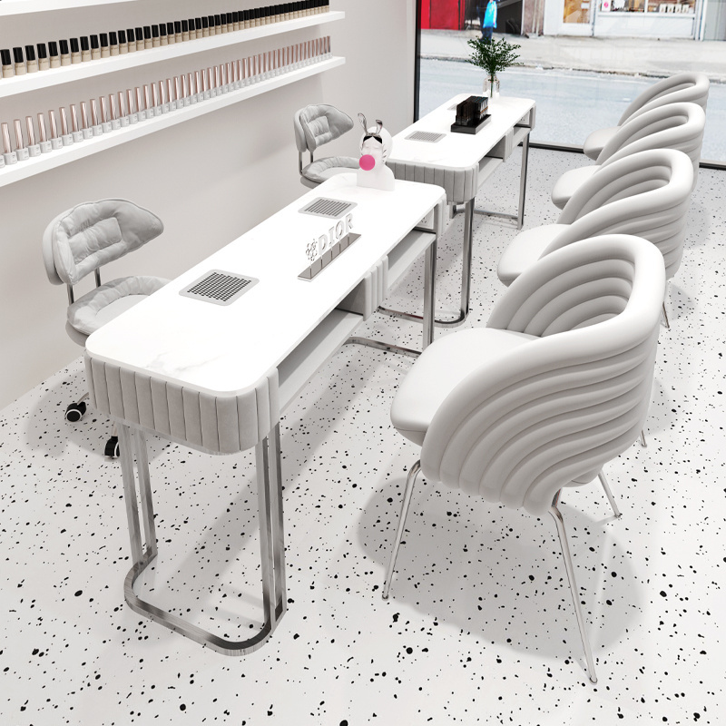 Manicure Table and Chair Set Double Seat Sofa Chair Light Luxury Manicure Desk Premium Nordic Double Marble Metal Aluminum