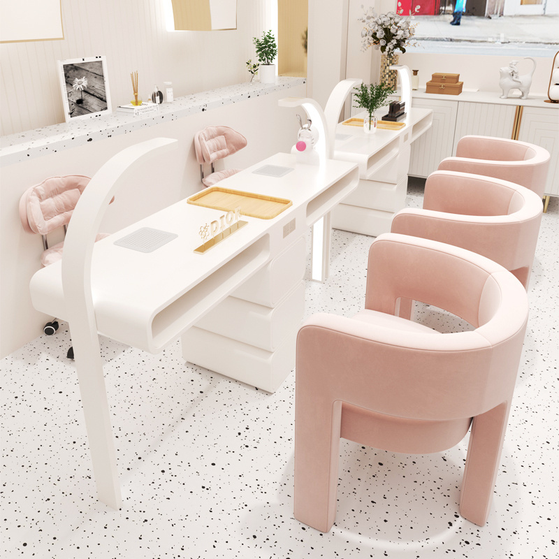 Beauty Shop Furniture Single Double Manicure Table Wooden Nail Table with Nail Lamp 2024 Hot Sale Modern Metal Salon Furniture