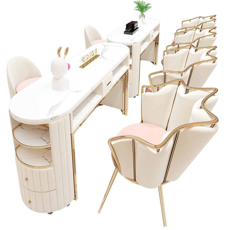 Modern Nordic Nail Table Salon Nail Furniture Marble Nail Table and Chair High Power Vacuum Cleaner