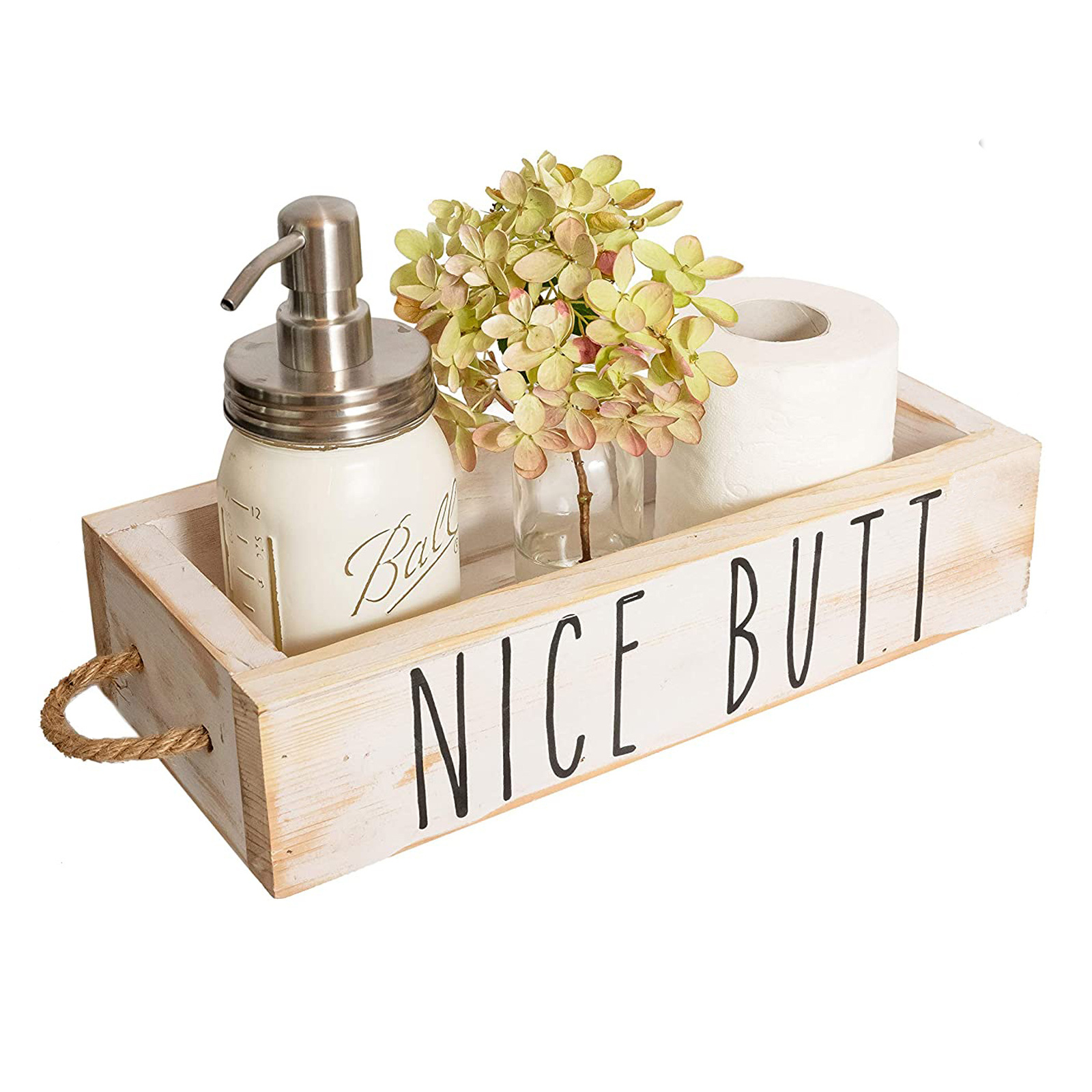 Bathroom Decor Box 2 Sides with Funny Sayings for Farmhouse Bathroom Decor Toilet Paper Storage Rustic Signs Wooden storage box