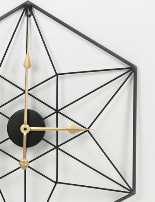 Large Modern Wall Clocks for Living Room Office Decor 21''x24'' Minimalist Black Metal Geometric Hexagon Decorative Clock