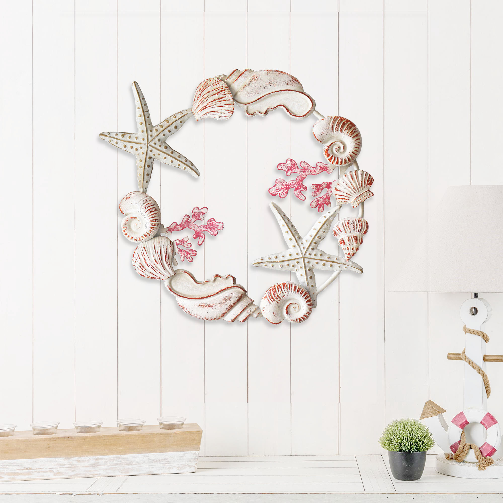 HYKING Coastal Beach Themed Wall Art Metal Shell and Starfish Wall Decor Rustic