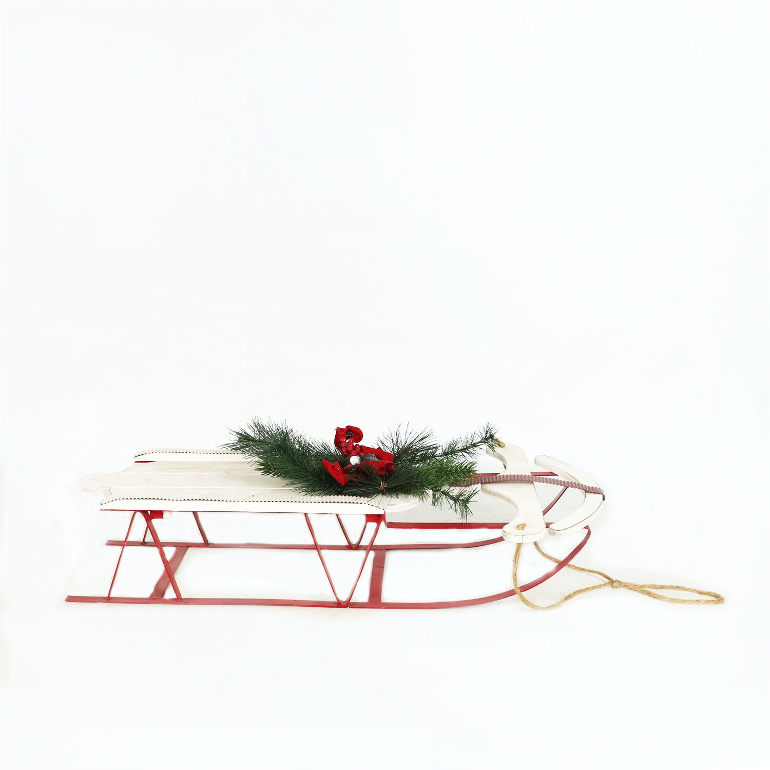 Wood Sleigh Decor Rustic Christmas Hanging Ornament Sled Decoration with Metal Base Wall Art Decor Holiday Xmas Gift