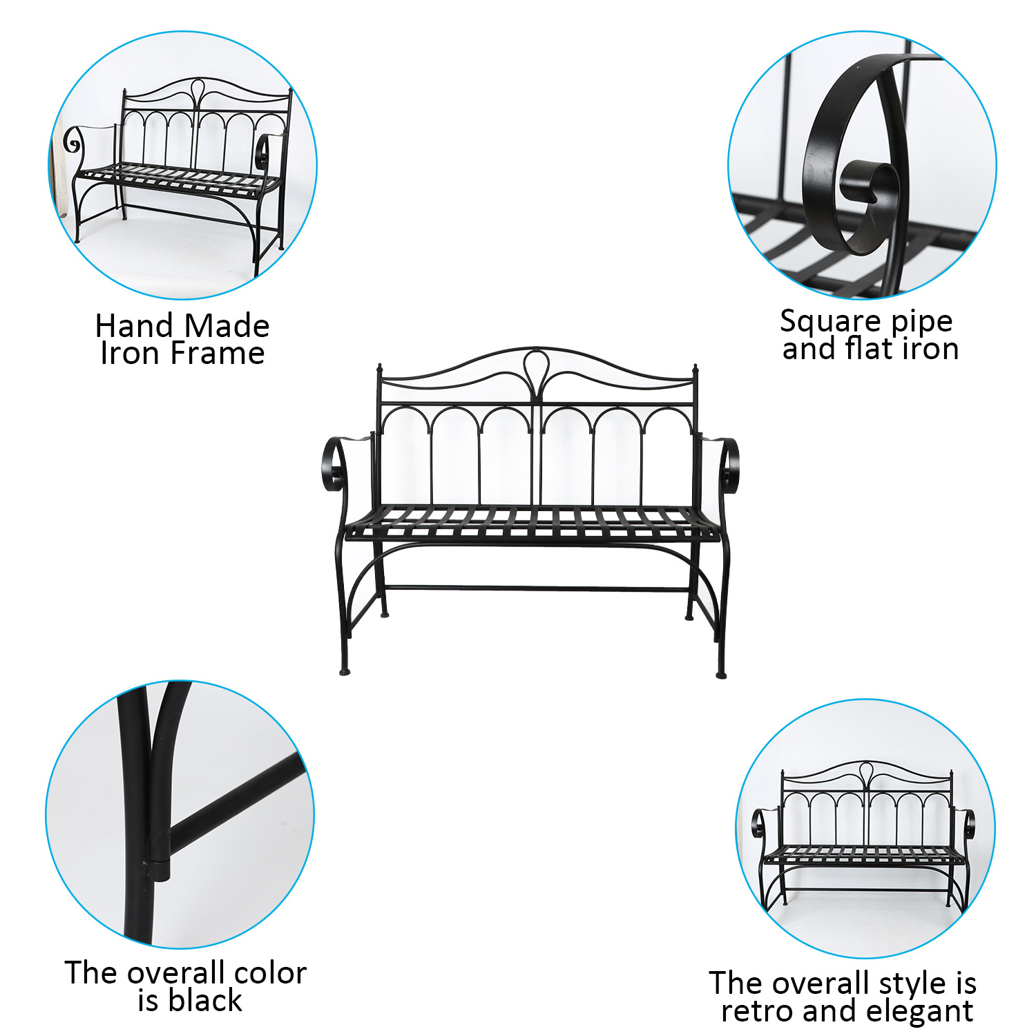 Outdoor Patio Bench Metal Porch Clearance Work Entryway Steel Frame Furniture Garden Bench for Yard