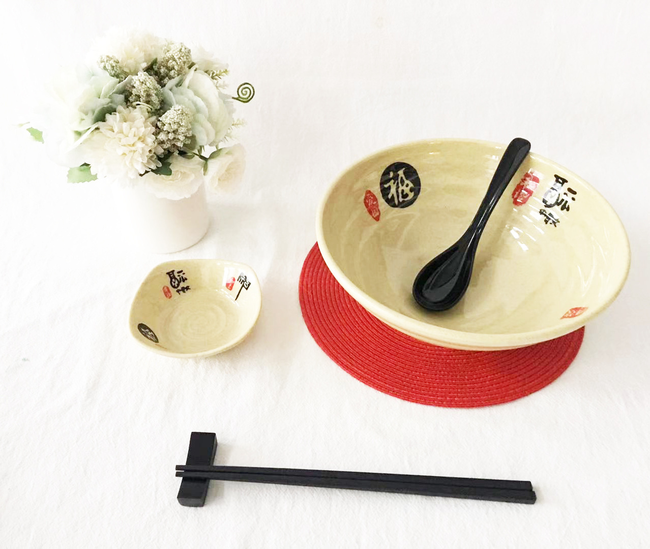 Custom Melamine Noodle Bowl With Chopsticks and spoon Set 3Pcs Large Japanese  9 Inch Ramen Bowl