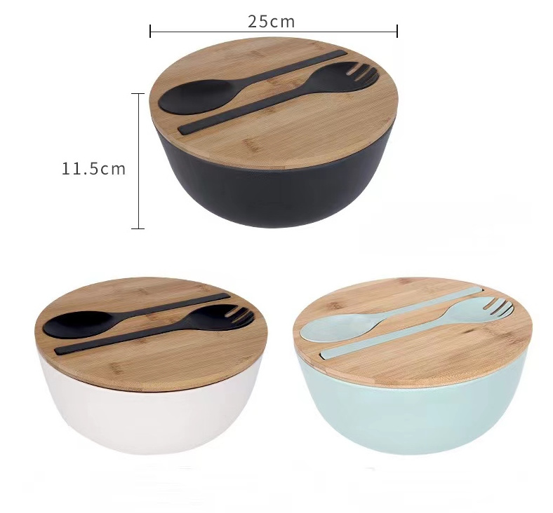 Hot Selling Salad Serving Bowl With Bamboo Lid  Plastic Melamine Fruit Large Bowl With Spoon Fork Cutting Board