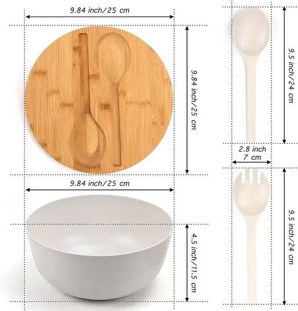 Hot Selling Salad Serving Bowl With Bamboo Lid  Plastic Melamine Fruit Large Bowl With Spoon Fork Cutting Board