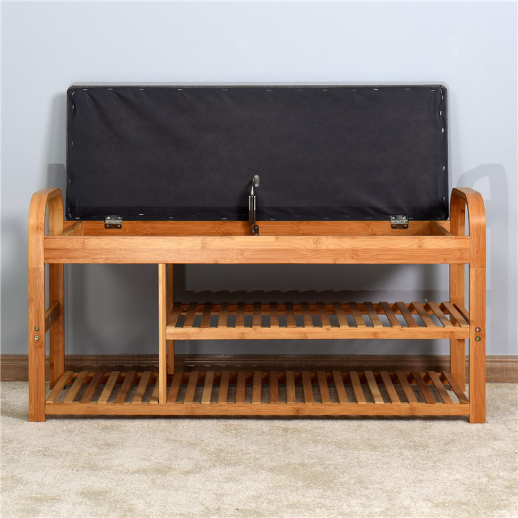 New Arrival Hot-selling Hallway Long Storage 3 Tier Bamboo Shoe Bench Free Standing Entry Room Storage