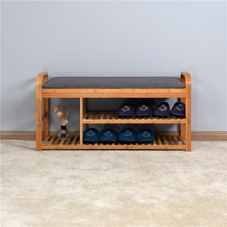 New Arrival Hot-selling Hallway Long Storage 3 Tier Bamboo Shoe Bench Free Standing Entry Room Storage