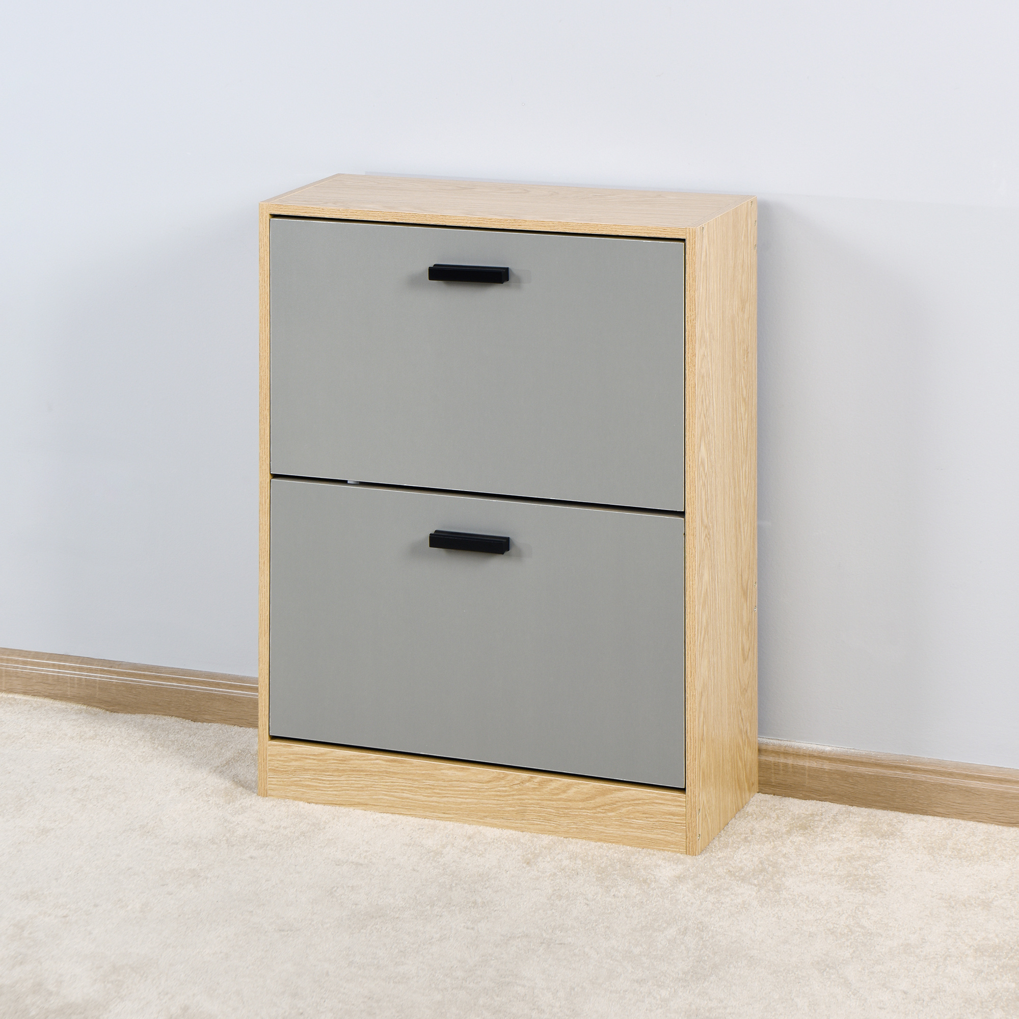 Two Tier Outside Four Layers Inside Easy to Pull Out Wooden Shoe  Cabinet Modern MDF Shoe Rack