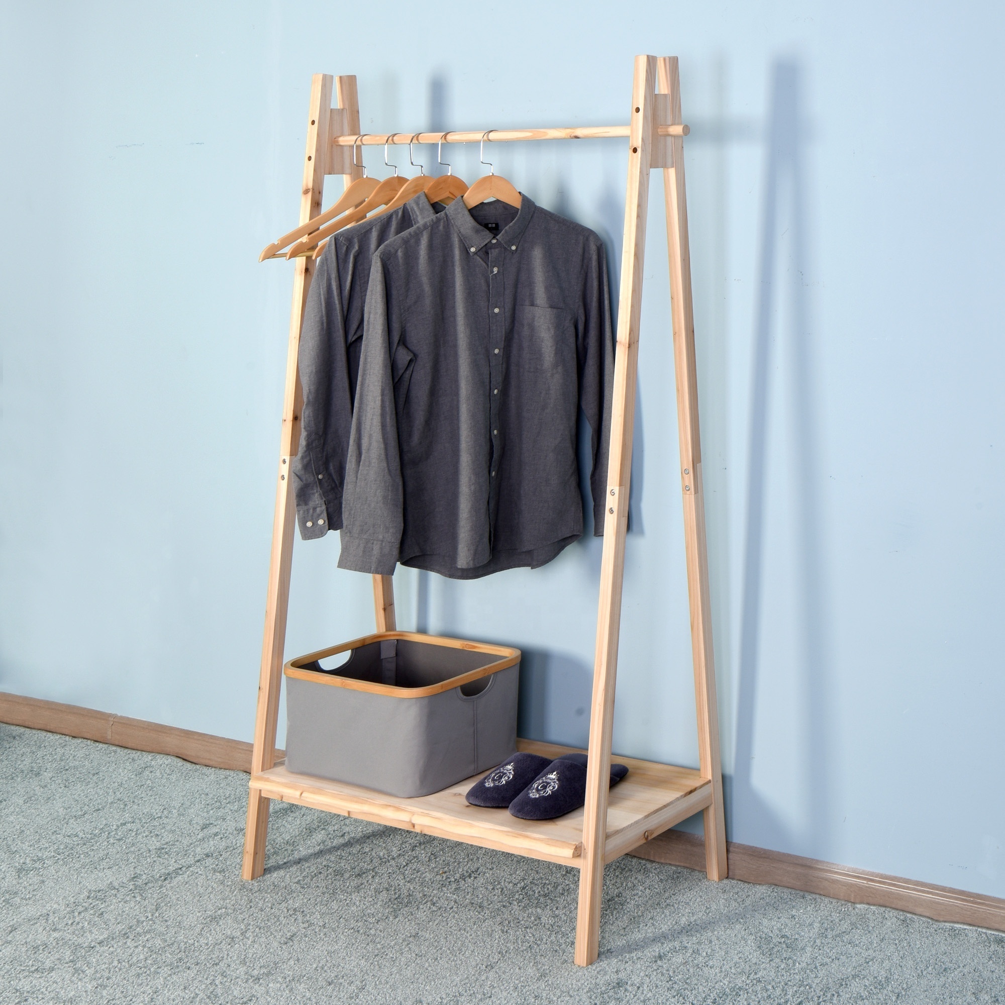 Natural solid fir wood clothing garment hanging rack clothes hanger coat rack