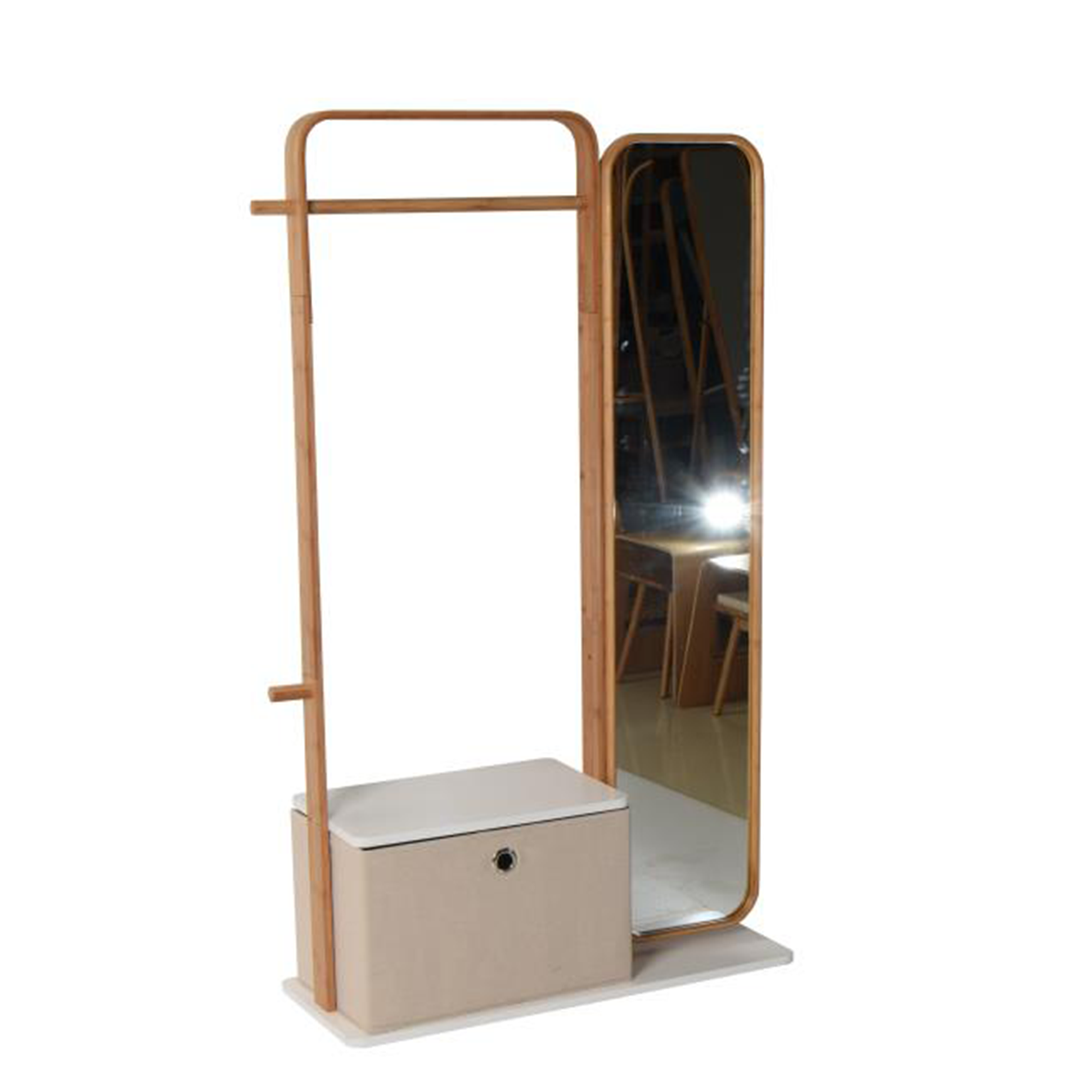 Hot sale room body mirror full length dressing  freestanding bamboo frame mirror cabinet storage coat rack