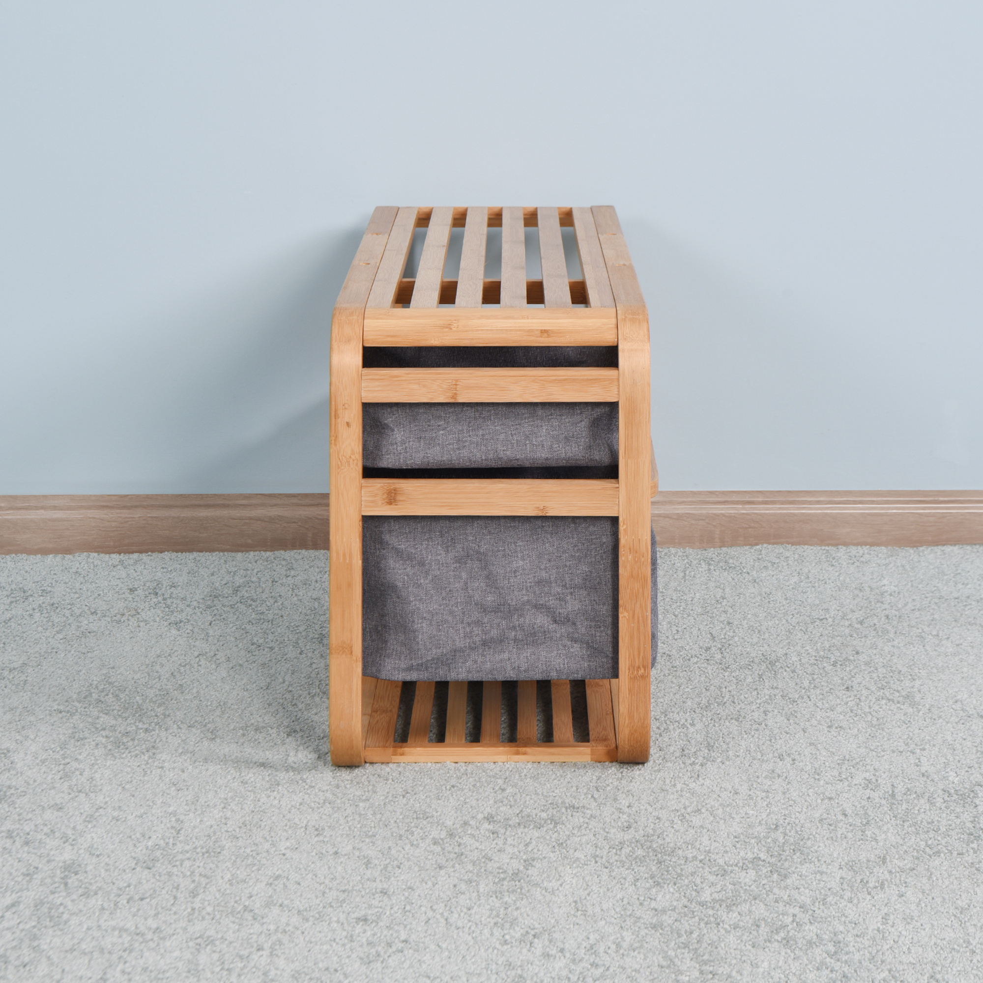 Shoe changing bamboo bench useful shoe rack for entry with storage basket