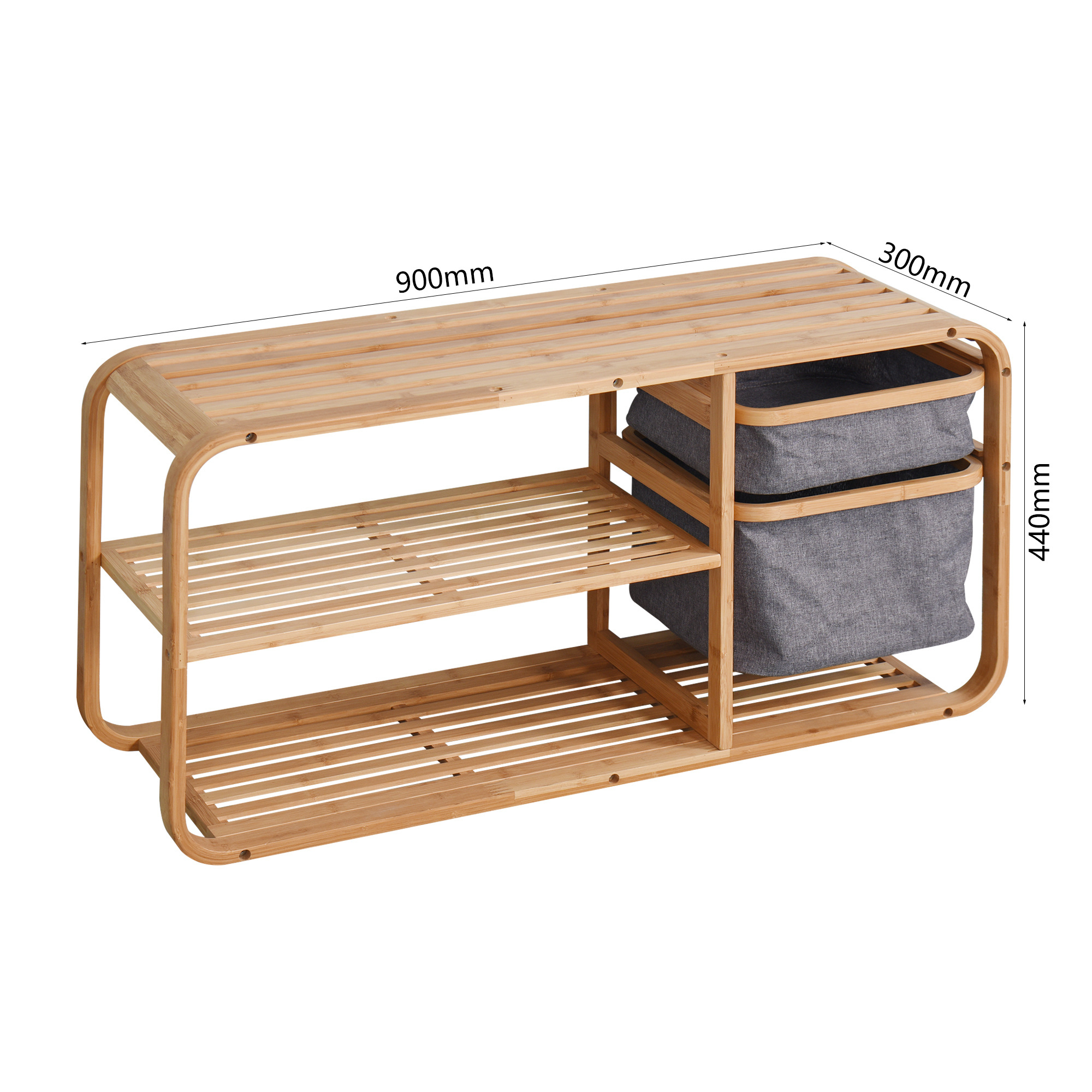 Shoe changing bamboo bench useful shoe rack for entry with storage basket