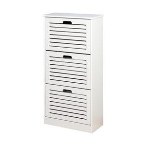 Elegant Large Capacity 3 Doors White Shoe Rack Storage Modern Wooden Shoe Cabinet