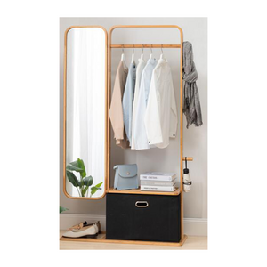 Hot sale bamboo cabinet with flexible bathroom mirror freestanding mirrored coat rack