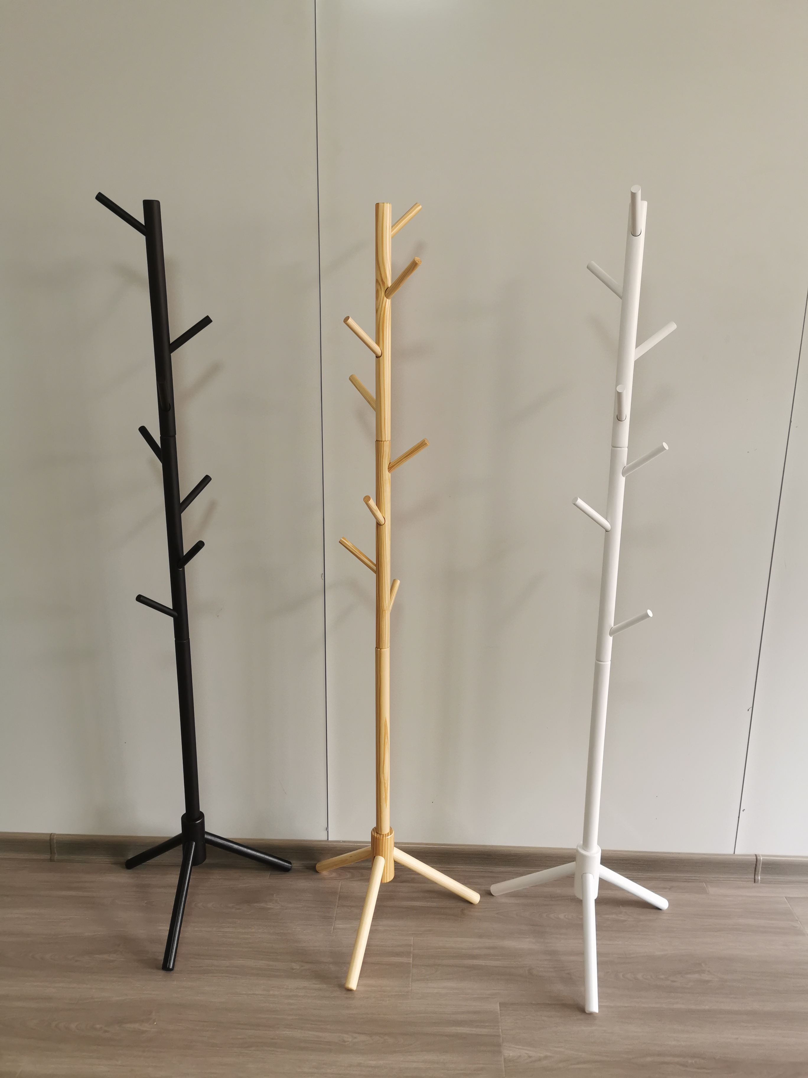 Hot sale good quality white home entryway display wooden coat rack stand with hook