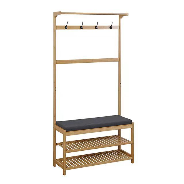 New 2024 amazon coat stand with shoe storage bamboo entrance coat rack with  shoe rack bench