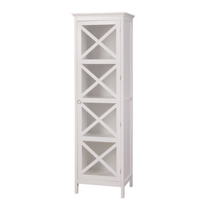 Elegant 4 Shelves Wooden Cabinet Tall Luxury Living Room Storage Transparent Glasses Display Cabinets