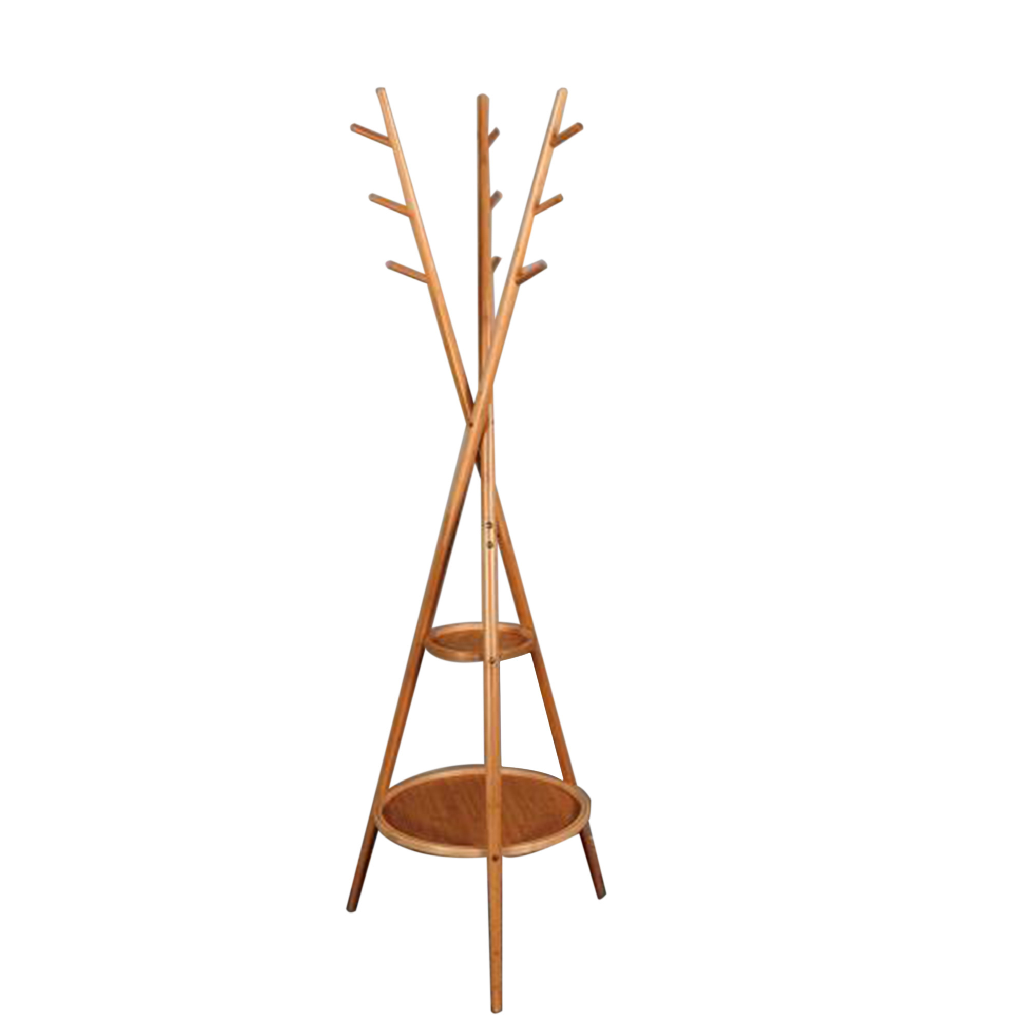 Multi-functional Bamboo Garment & Clothes Dress Up Rack with Storage shelving for Living Room