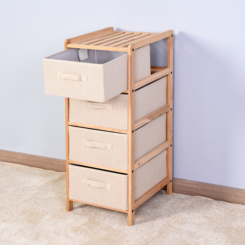 Fabric Dresser Wooden Frame Organizer with 4 Drawers Fabric Dresser Tower for Bedroom