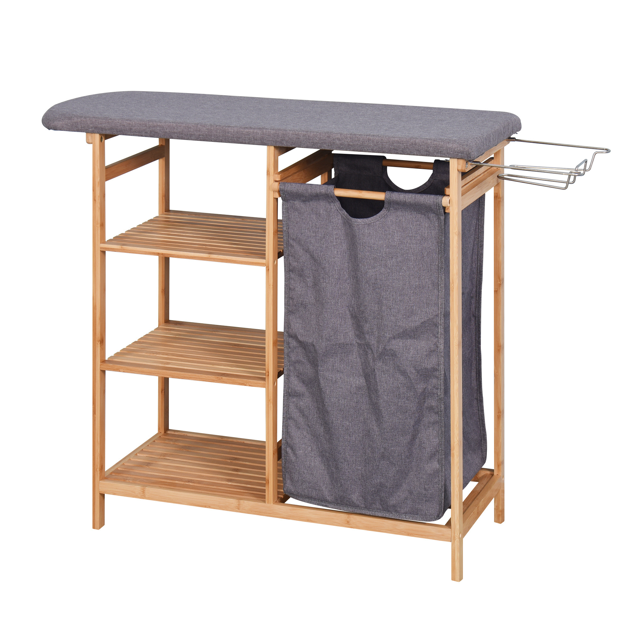 Multifunctional  laundry basket hamper cart furniture rack with ironing board storage shelf rack for bathroom