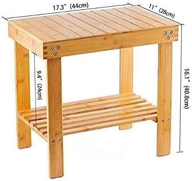 Bamboo Shower Bench Seat Foot Stool,Bathroom Storage Shelf 2 tier Bath Bench Tool